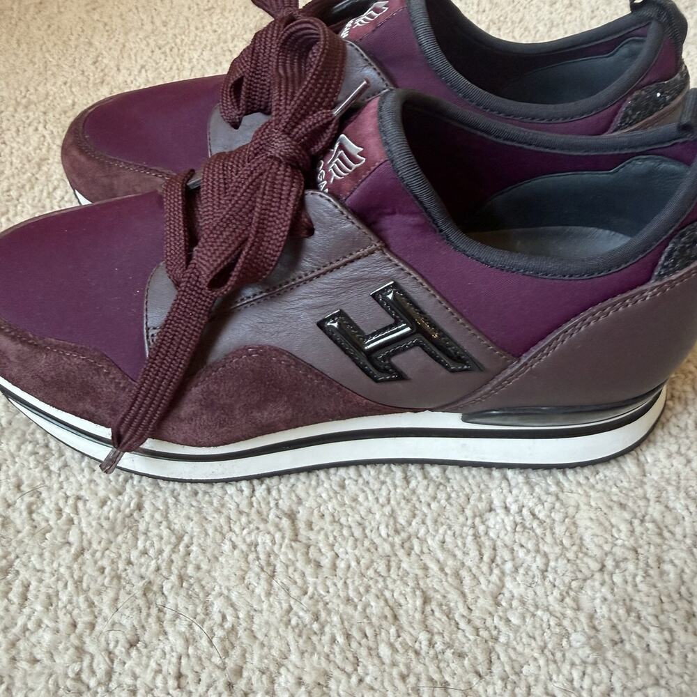 Hogan H222 Platform Sneakers Womens 37 US 7 Burgundy Suede Satin Italy Tods EUC
